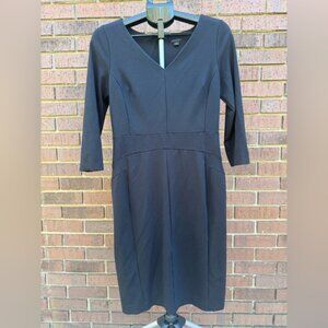 Ann Taylor Black Sheath Dress Womens Size 6 Tall V Neck 3/4 Sleeve Business EUC
